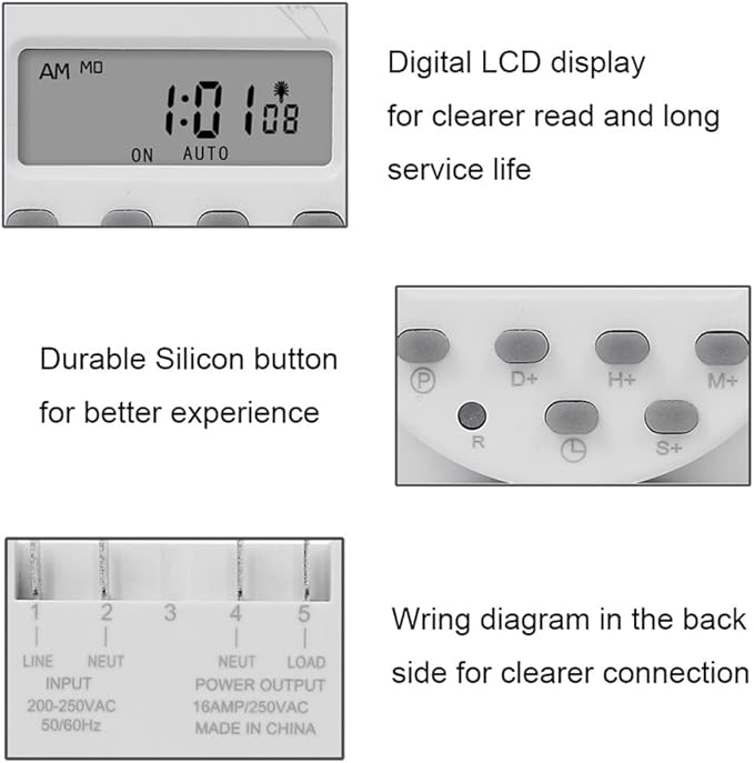 CN101S 1 Second Interval 110V Digital LCD Timer Switch 7 Days Weekly Practical Programmable Time Relay Programmer
