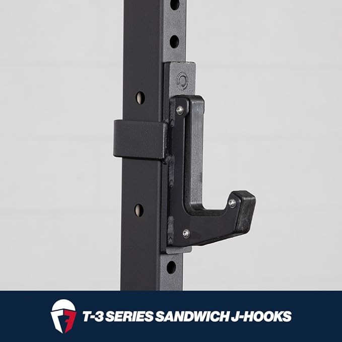 Titan Fitness T-3 Series Power Rack Sandwich J-Hooks, 1000 LB Rackable Capacity, Fits 2" x 3" Rack Uprights with 11/16" Holes, UHMW Protective Liners, Barbell Holder for Squat & Bench Press