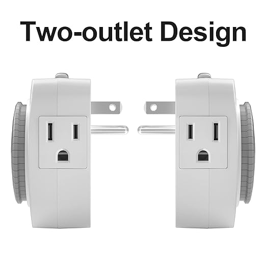 24 Hour Indoor Mechanical Timer with 2 Ground 3 Plug Socket Timer，30 min Daily on/Off Cycle for Lamps, Christmas Tree Lights, ETL Certified, White，2 Pack