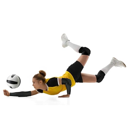 Volleyball Knee Pads and Arm Sleeves with Elbow Pads Set, High Protection Arm Pads Knee Pads for Youth Girls Boys Women Men Volleyball Basketball Football Skateboarding Wrestling Dance (Black/M)