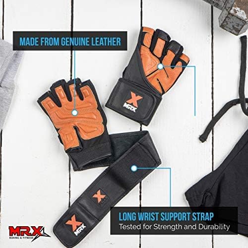 MRX Weight Lifting Pro Level Gloves with 18 Inches Long Wrist Strap Gym Workout Exercise & Fitness in