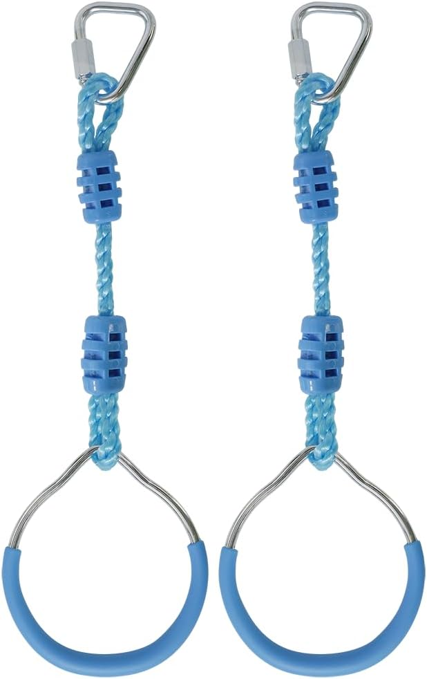American Ninja Warrior Obstacle Course Playset Ninja Ring Fist Swing Monkey Bars For Outdoor Indoor Jungle Gym, 2 Blue Hanging Climbing Rings Backyard Playground Training Equipment Fitness Ring