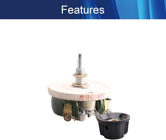 Jutagoss 50W 50 Ohm Rheostat, Wirewound Ceramic Potentiometer, Round Variable Sliding Resistor with Black Knob, Adjustable Resistor 1Pc