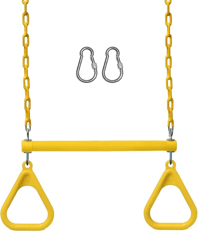 Jungle Gym Kingdom Swing Sets for Backyard, Monkey Bars & Swingset Accessories - Set Includes 18" Trapeze Swing Bar & 48" Heavy Duty Chain with Locking Carabiners - Outdoor Play Equipment (Yellow)