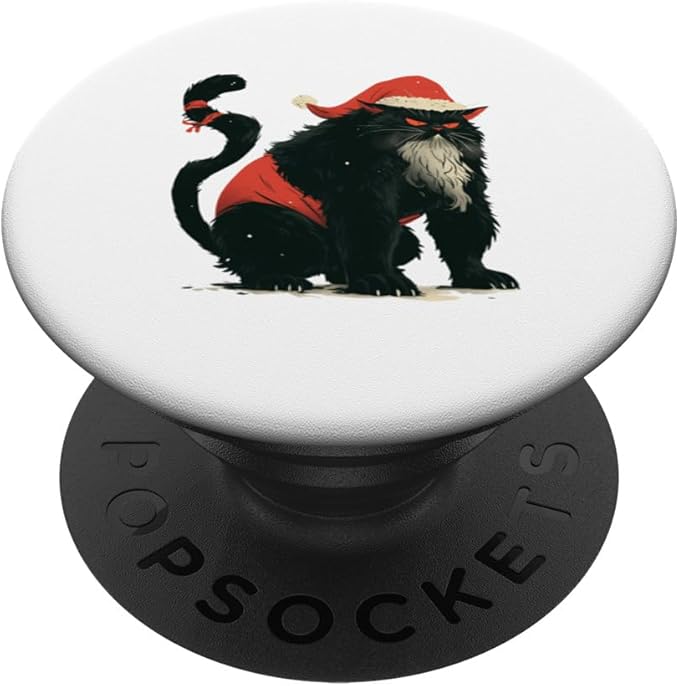 Christmas Cat Shirt Fat Cranky Cat Wearing Red Santa Hat PopSockets Adhesive PopGrip