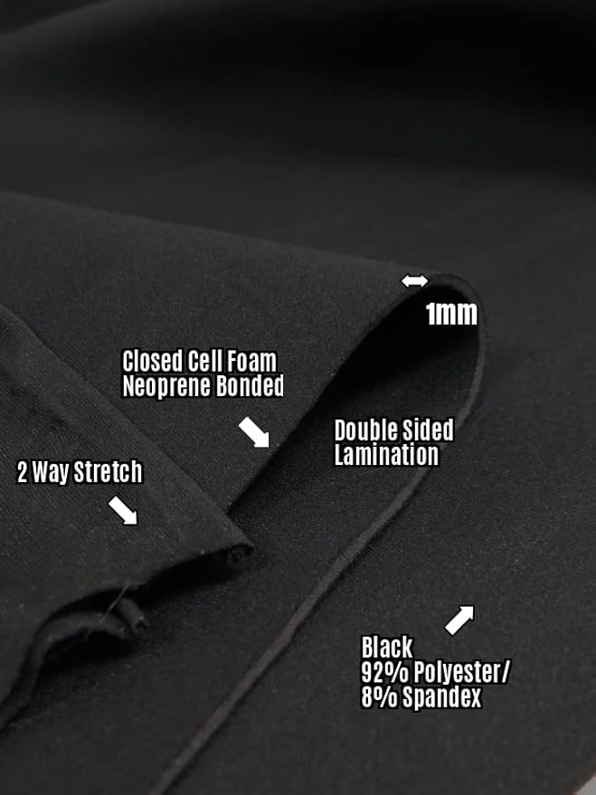 BIGZFABRIC® Neoprene Bonded Sponge Waterproof Wetsuit Fabric Black 1MM, 2MM, 3MM, 4MM, 5MM Thick Sold by The Foot (1MM, By The Foot)
