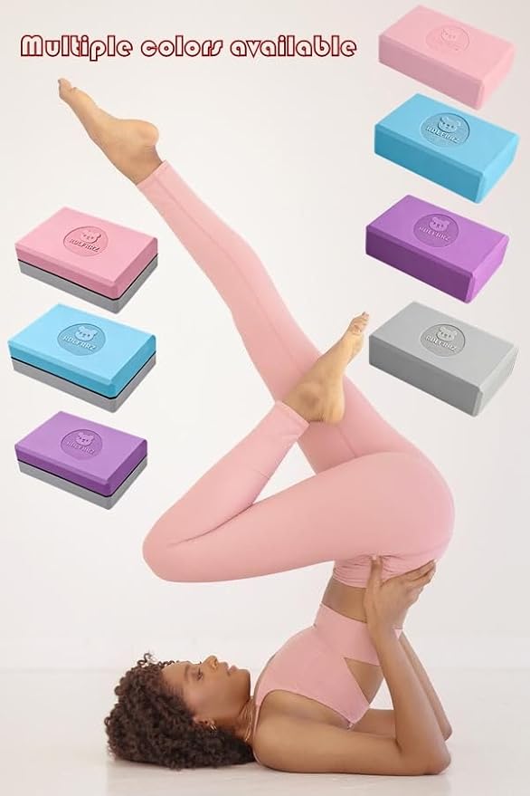 Premium Yoga Blocks - Non-Latex EVA Foam with Non-Slip Grip & Beveled Edges - Multiple Colors Available - Ideal for Yoga, Pilates, Meditation - Boost Stability, Balance and Deep Stretching