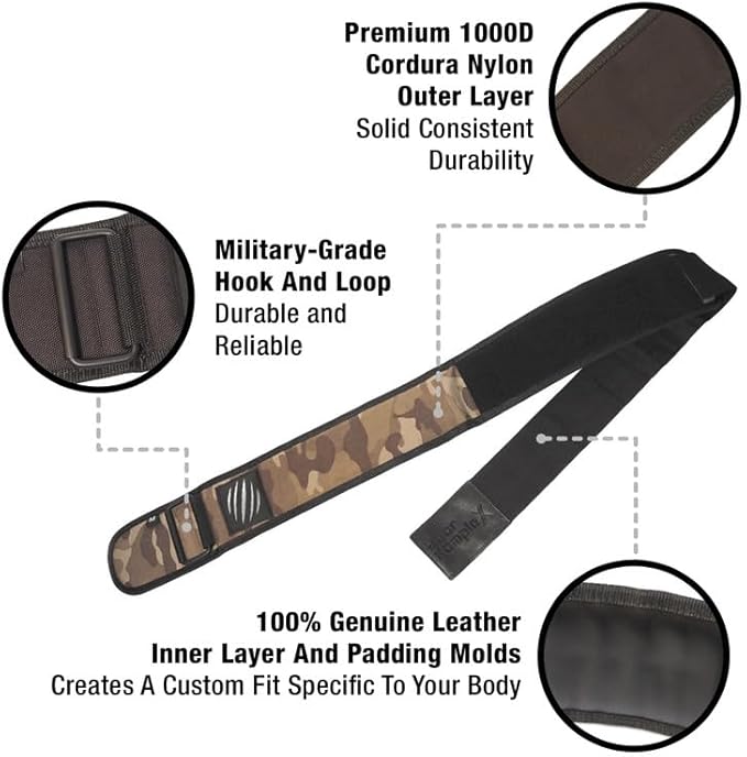 Bear KompleX Premium Leather APEX Weightlifting Belt, Abdominal & Back Support, Powerlifting, Squats and Weight Training, Low Profile Firm Back Easily Adjustable.