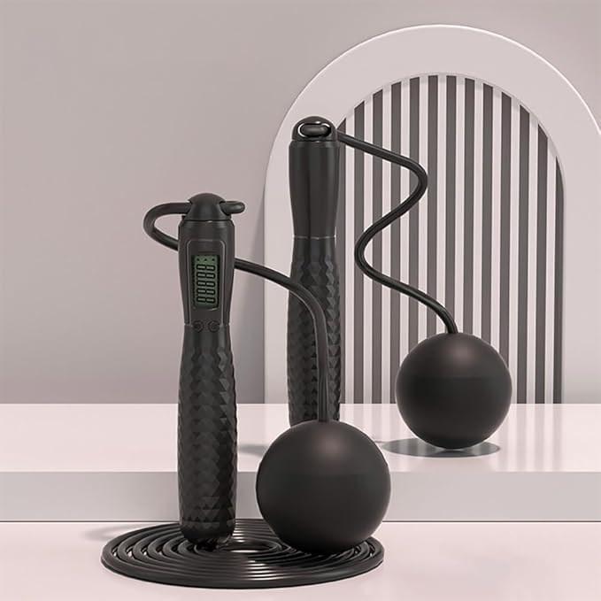 Cordless Jump Rope with Counter - Ropeless Jump Rope 2 In 1 with Large Cordless Ball-Weighted Jump Rope for Women with LCD Display
