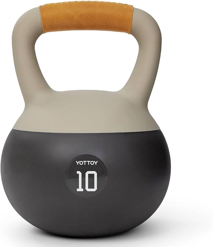 YOTTOY Soft Kettlebell with Leather Handle – Anti-Slip Sweat-Absorbing Grip, Home Gym Kettlebell Weights for Strength Training, Safe Neoprene Kettlebell for Women & Men