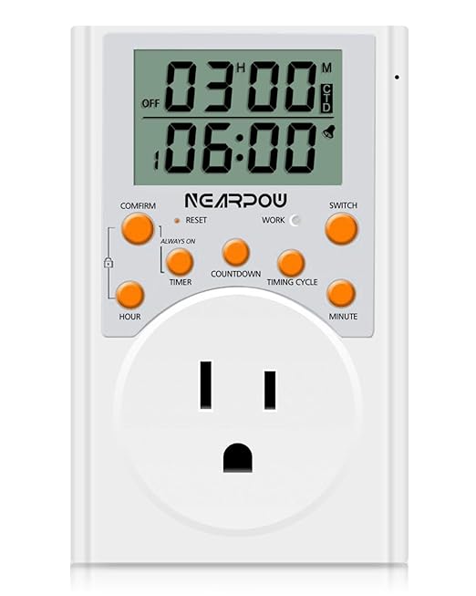 Timer Outlet, Nearpow Multifunctional Infinite Cycle Programmable Plug-in Digital Timer Switch with 3-Prong Outlet for Appliances, Energy-Saving Timer, 15A/1800W