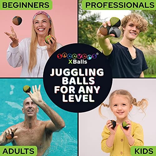 speevers Juggling Balls for Beginners and Professionals Set of 3, 14 Colors Available, 2 Layers of Net and Carry Case, Xballs Juggling Balls (3 Color Mix, 2.5 oz)
