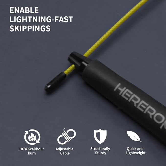Speed Jump Rope for Men Women, Hererope Speed Rope With Dual Bearing System, 2 Cables, Adjustable Jump Rope for Boxing, CrossFit, HIIT & Strength TrainingDouble Unders, Fitness Workouts Training