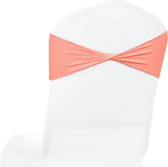 MDS Pack of 250 Spandex Chair Sashes Bows Elastic Stretch Dining Chair Bands Ties Without Slider Buckle Universal fits for Wedding Baby Shower Birthday Party Banquet Event Decoration - Peach