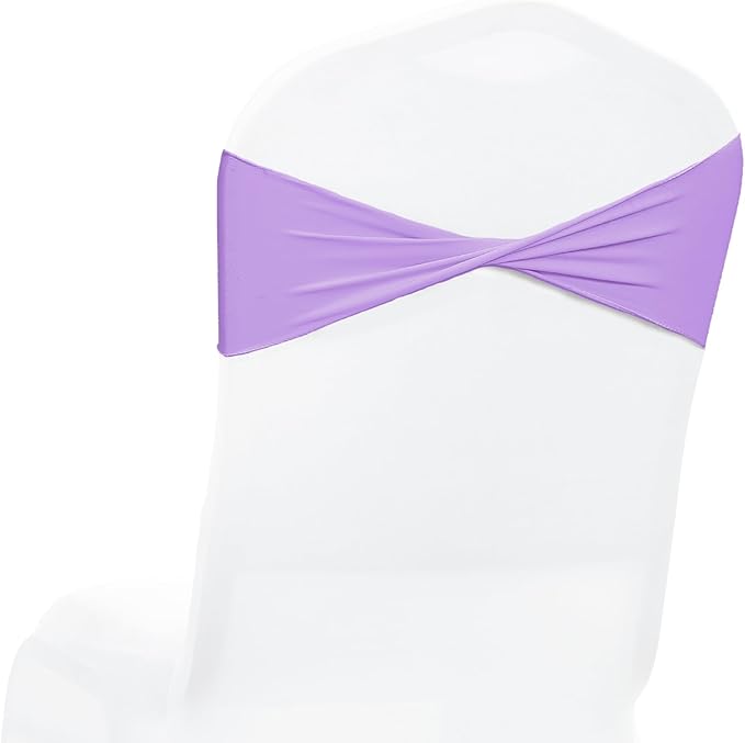 MDS Pack of 150 Spandex Chair Sashes Bows Elastic Stretch Dining Chair Bands Ties Without Slider Buckle Universal fits for Wedding Baby Shower Birthday Party Banquet Event Decoration - Lavender