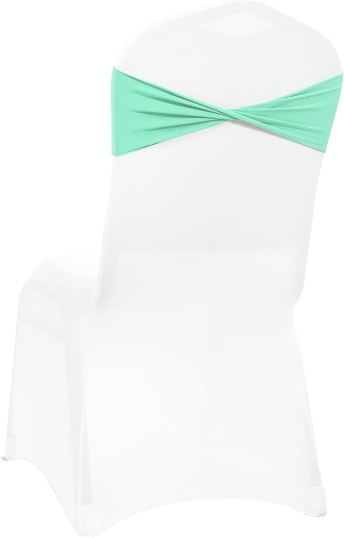 MDS Pack of 250 Spandex Chair Sashes Bows Elastic Stretch Dining Chair Bands Ties Without Slider Buckle Universal fits for Wedding Baby Shower Birthday Party Banquet Event Decoration - Sea Green