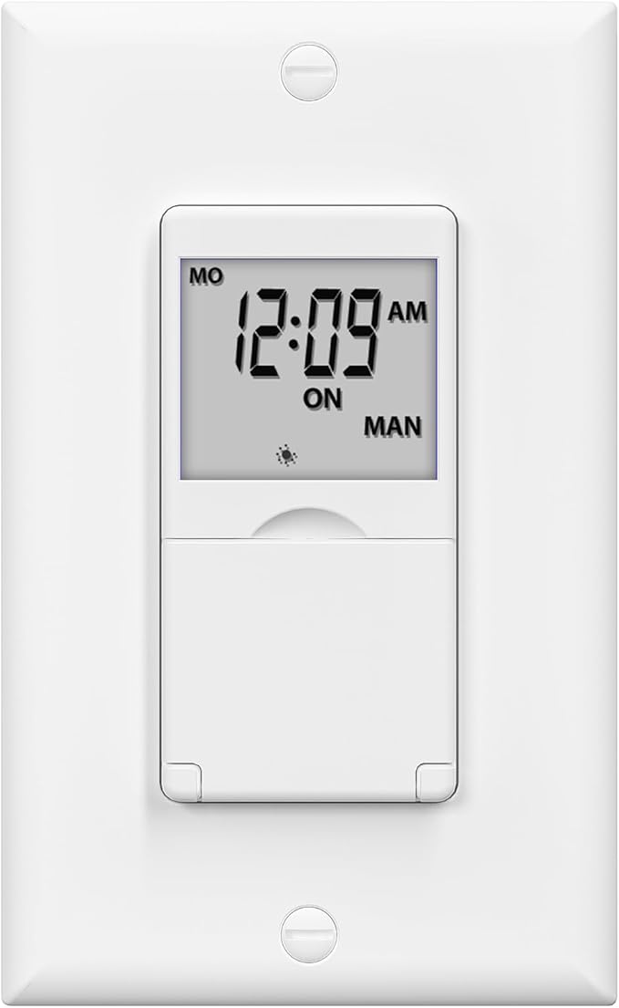BN-LINK 7 Day Programmable in-Wall Timer Switch for Lights, Digital Light Switch Timer Indoor, Single Pole and 3 Way (Compatible with SPDT) Both Use, Neutral Wire Required, No Backlight, ETL Listed