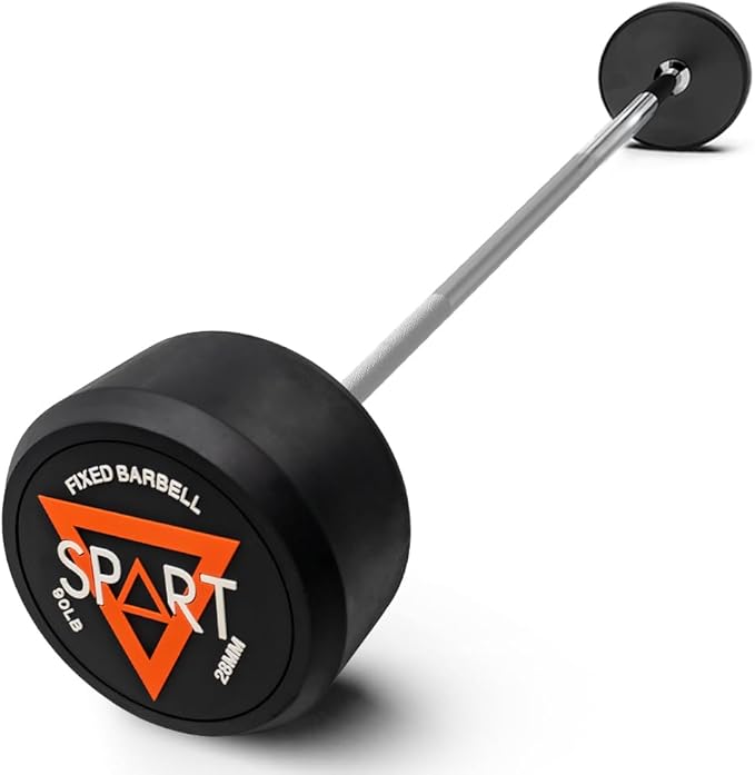 SPART Rubber Coated Fixed Barbell, Pre-Loaded Weights Straight Solid Steel Barbells, Weighted Bar for Weightlifting Exercise, Bodybuilding, Strength Training, Squat Rack & Bench Press