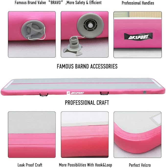 AKSPORT Gymnastics Air Mat Tumble Track Tumbling Mat Inflatable Floor Mats with Air Pump for Home Use/Tumble/Gym/Training/Cheerleading/Parkour/Beach/Park/Water