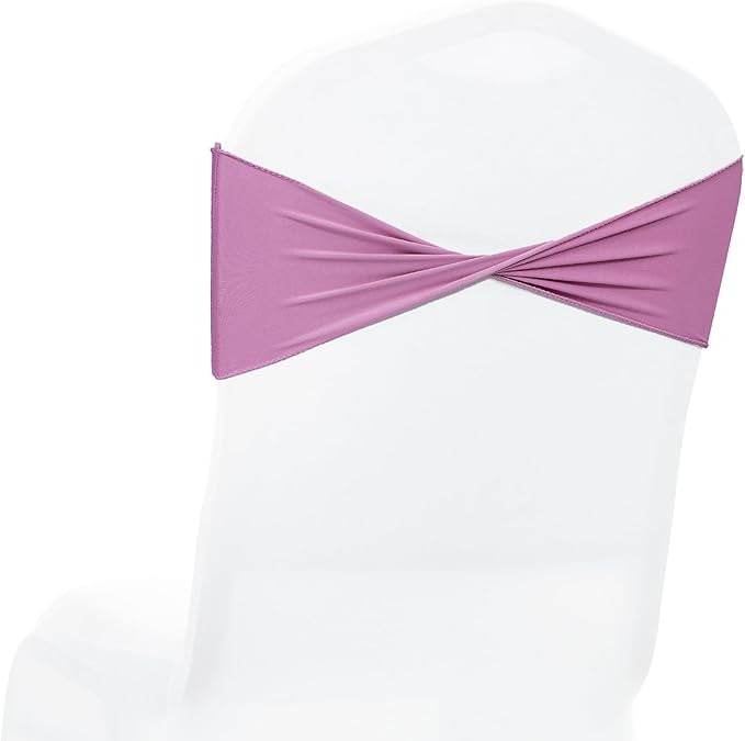 MDS Pack of 100 Spandex Chair Sashes Bows Elastic Stretch Dining Chair Bands Ties Without Slider Buckle Universal fits for Wedding Baby Shower Birthday Party Banquet Event Decoration - Dusty Pink