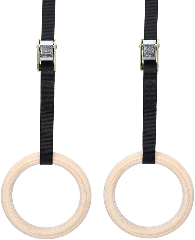 Topyond Wood Gymnastic Rings with Adjustable Straps, Olympic Rings 25mm for Gym, Workout, Exercise, Outdoor Training, Quick Install Carabiner, Can Hold up to 220lbs, 14.8 Ft. Strap