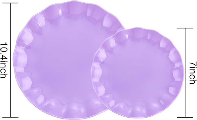 LIYH 24pcs Purple Plastic Plates Reusable, Unbreakable Dinner Plates, Scalloped Plate, Microwave & Dishwasher Safe Unbreakable Party Plate for Birthday Party (12Guests)