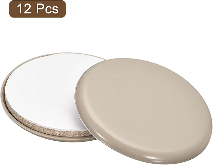 uxcell Furniture Sliders, 12Pcs 2 3/4" - Plastic Self-Adhesive Round Sliding Pads, Chair Glides for Carpeted Tile Vinyl Hardwood Floors (Grey)