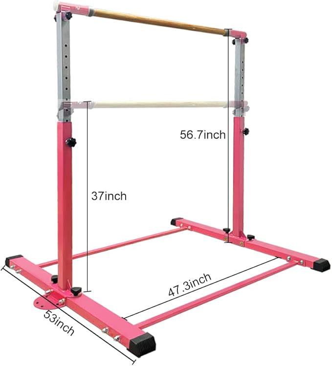 Gymnastics Bar for Kids Girls Ages 3-15 with Ring for Home Indoor Training Equipment- Steady Steel Construction, Anti-Slip, Easy to Assemble, 3' to 5' Adjustable Height