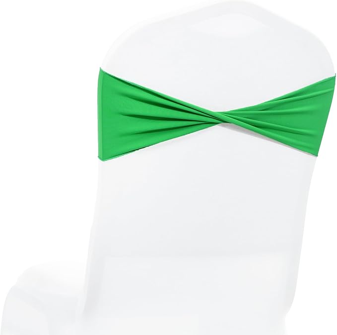 MDS Pack of 50 Spandex Chair Sashes Bows Elastic Stretch Dining Chair Bands Ties Without Slider Buckle Universal fits for Wedding Baby Shower Birthday Party Banquet Event Decoration - Light Green