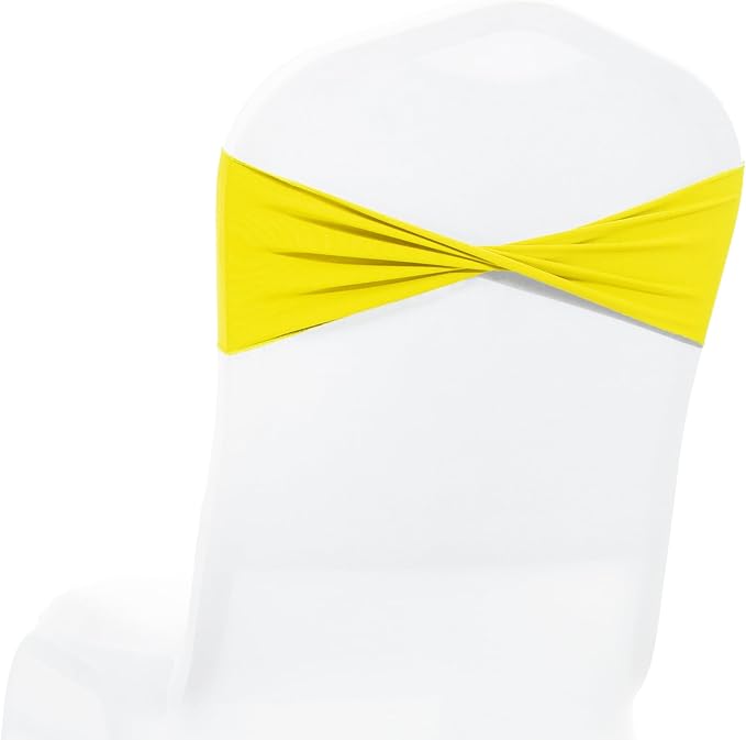 MDS Pack of 25 Spandex Chair Sashes Bows Elastic Stretch Dining Chair Bands Ties Without Slider Buckle Universal fits for Wedding Baby Shower Birthday Party Banquet Event Decoration - Yellow