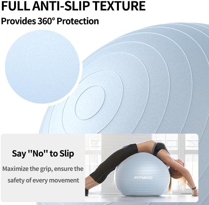 FITMIND_ Extra Thick Exercise Ball Yoga Ball 22in/26in/30in for Workout Pregnancy Stability,Anti-Burst and Slip Resistant Swiss Ball with Pump for Yoga, Pilates, Fitness,Birthing,Physical Therapy
