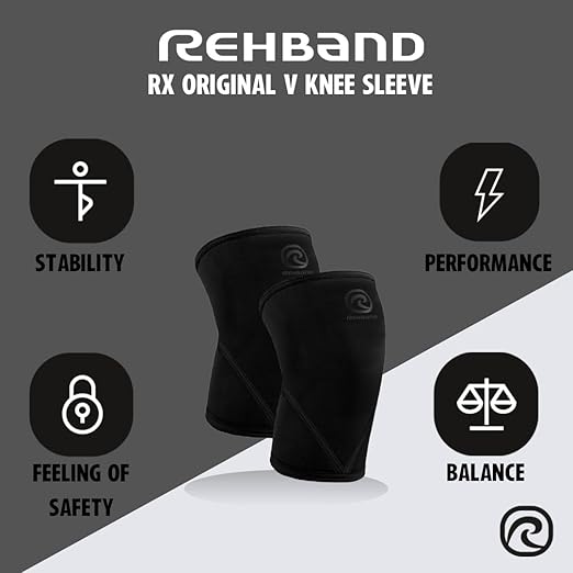 Rehband Classic 7mm V Knee Sleeve for Weightlifting, Competition Grade Powerlifting Knee Sleeve, Compression Sleeve for Crossfit, Squats, Gym & Heavy Lifts, Colour:Carbon/Black - 1 Pair, Size:Medium