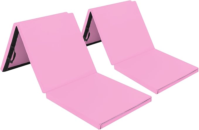 Matladin 6' Folding Tri-fold Gymnastics Gym Exercise Aerobics Mat, 6ft x 2ft x 2in PU Leather Tumbling Mats with Hook & Loop Fastener for Stretching Yoga Cheerleading Martial Arts