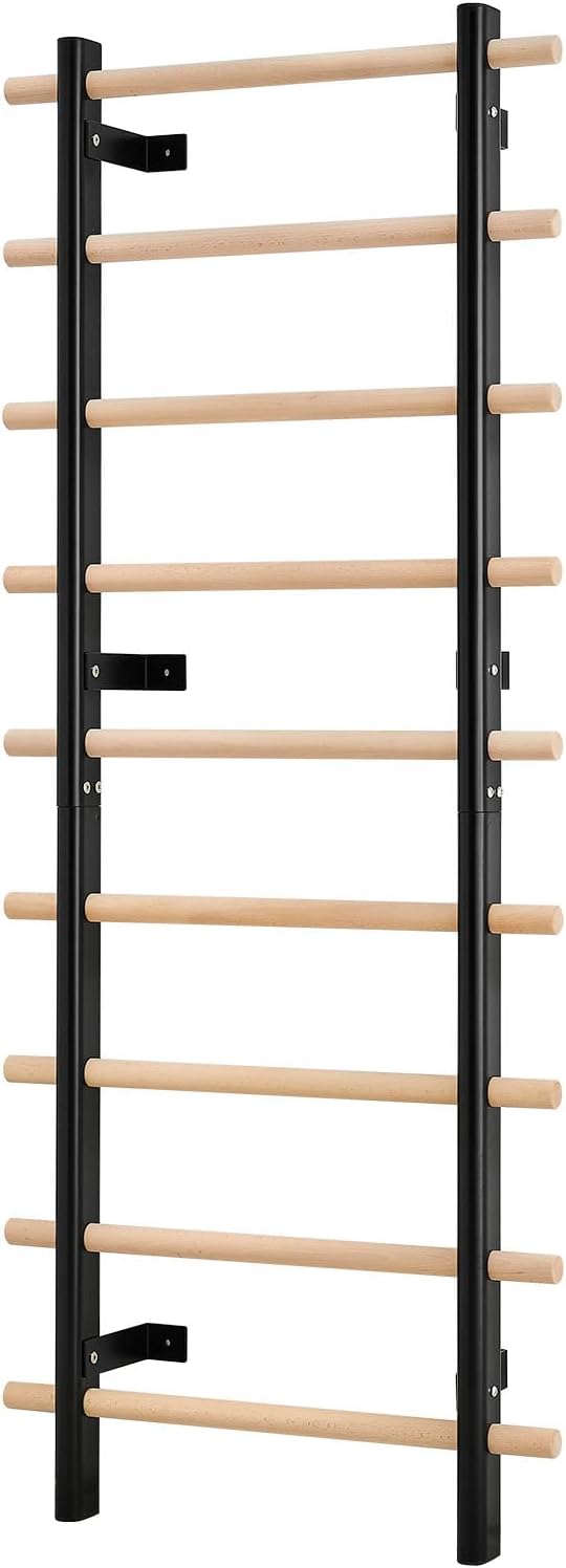 VEVOR Swedish Ladder Wall Gym, 9-Level Swedish Ladder Suspension Trainer, 330LBS Loading Solid Wood + Carbon Steel Gymnastics Stall Bars for Adult, Compatible with 3.15" x 3.15" Power Rack Accessories
