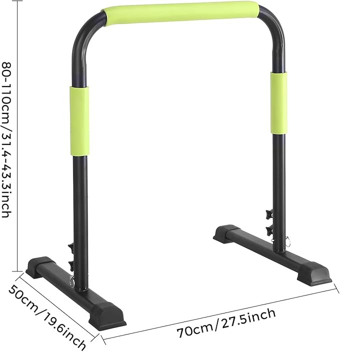 Walking Pad Handle Bar Only, Compatible with Walking Pads 24.4'' Wide, Adjustable Handrail Height (Max 43.3''), Parallettes Bar, Non-Slip Base, Tool-Free Assembly, Sturdy Support, Green