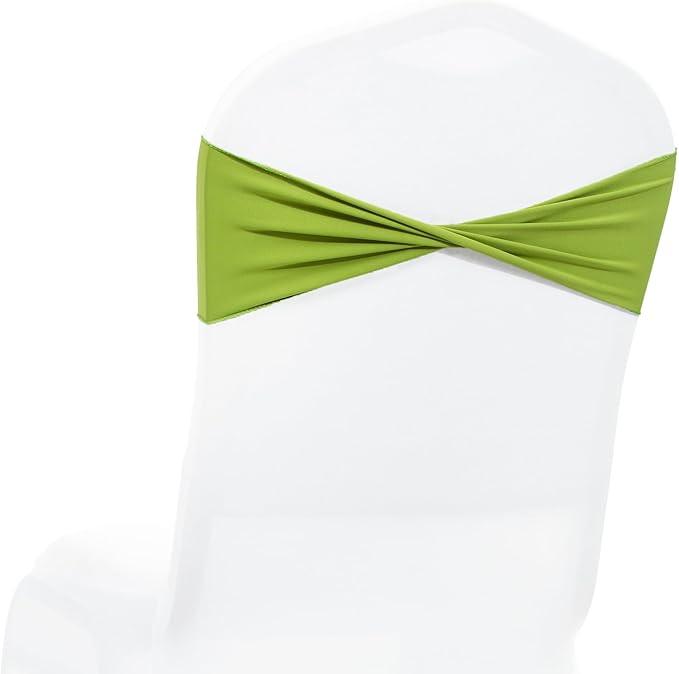 MDS Pack of 100 Spandex Chair Sashes Bows Elastic Stretch Dining Chair Bands Ties Without Slider Buckle Universal fits for Wedding Baby Shower Birthday Party Banquet Event Decoration - Apple Green