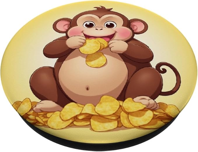 Chubby Fat Monkey Potato Chips Funny Animal Design Print PopSockets Adhesive PopGrip