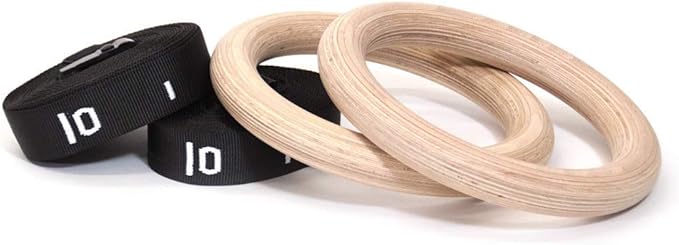 CFF Wood Olympic Rings 1.25" Diameter - 18' Black Extra Wide Numbered Straps