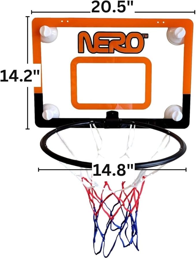 The Incredible B-Ball Hoop for Play Indoors. Durable Indoor Hoop with 3 Safe Options to Install! Hooks, Adhesives Or Suctions. for Your Door, Or Anywhere On The Wall. Easy to Assemble. 14.2"X20.5"