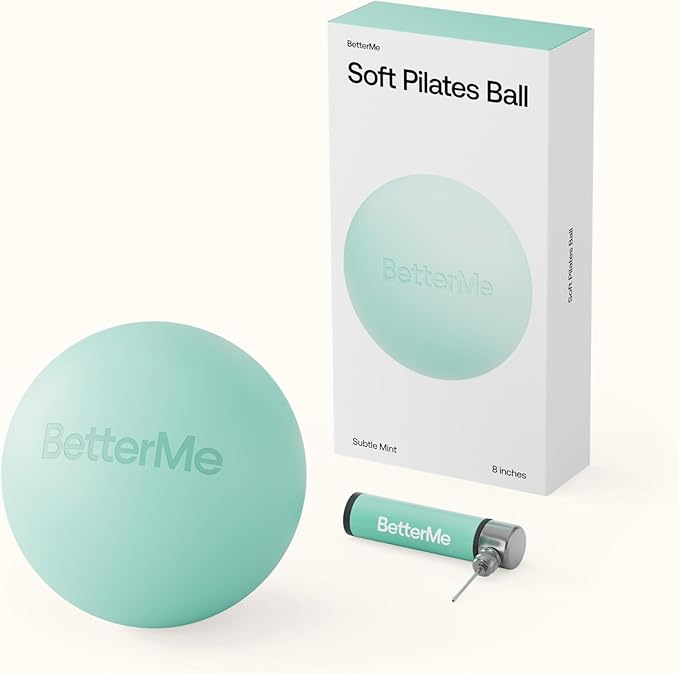 BetterMe Soft Pilates Ball – 8 Inch Mini Exercise Ball for Pilates, Yoga & Core Training – Small Stability Ball for Women – Portable Workout Tool