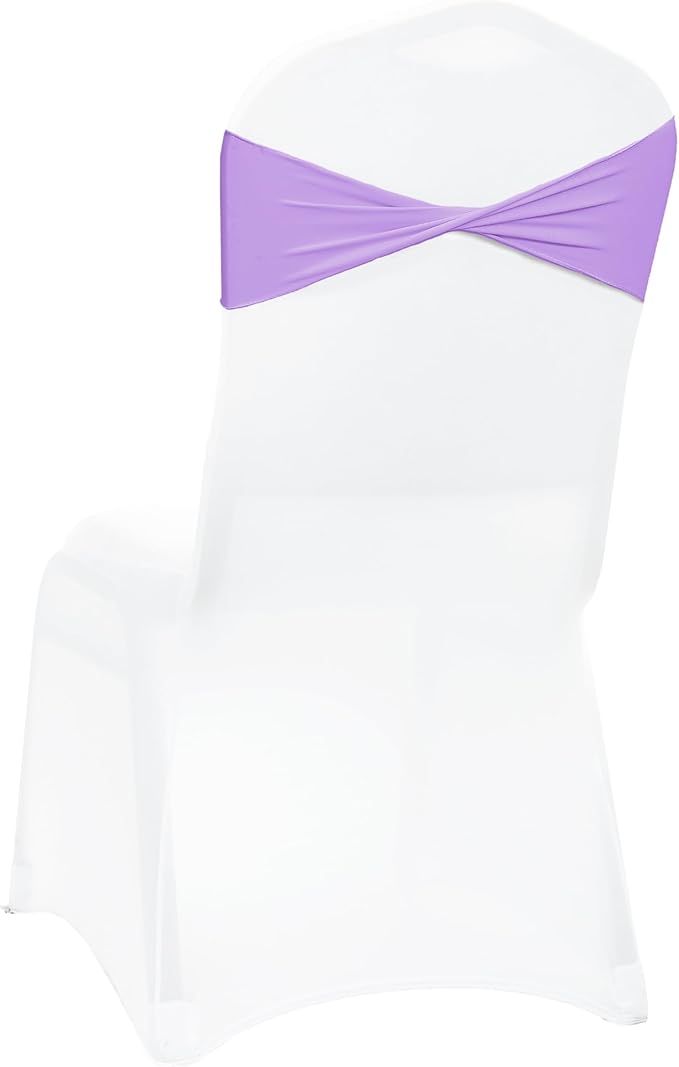 VDS Pack of 50 PCS | Lavender | Spandex Chair Sashes Bows Without Buckle | Stretch Elastic Banquet Universal Folding Chair Band Tie with for Wedding Party Conference Celebration Event Decoration