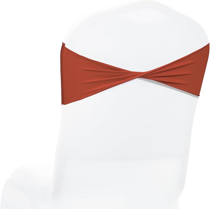 MDS Pack of 250 Spandex Chair Sashes Bows Elastic Stretch Dining Chair Bands Ties Without Slider Buckle Universal fits for Wedding Baby Shower Birthday Party Banquet Event Decoration - Terracotta