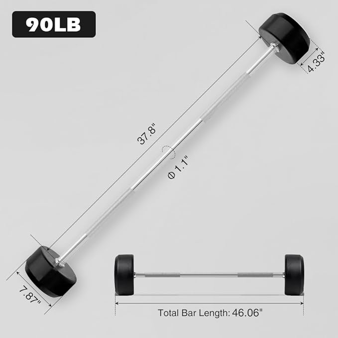 SPART Rubber Coated Fixed Barbell, Pre-Loaded Weights Straight Solid Steel Barbells, Weighted Bar for Weightlifting Exercise, Bodybuilding, Strength Training, Squat Rack & Bench Press