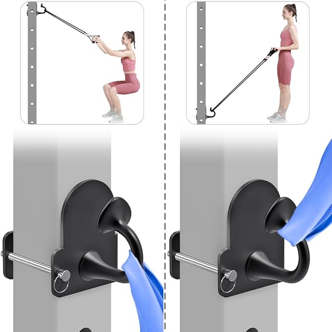 Resistance Band Anchors, Rack Attachment for Power Rack with 1" or 5/8" Hole, Adjustable Multi Point Workout Hook for Strength Training, Fitness, Physical Therapy, 2 Pack