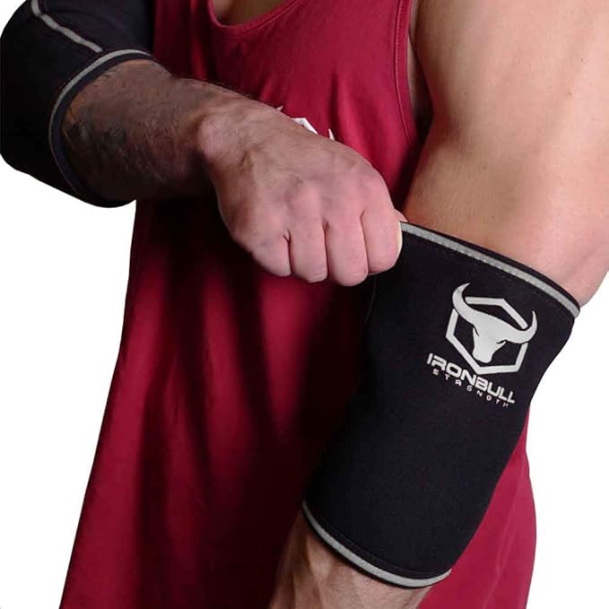 Elbow Sleeves 5mm (1 Pair) - High Performance Elbow Sleeve Support for Weightlifting, Weight Training & Powerlifting - Best Compression Straps - for Men and Women (Medium, Black/Grey)