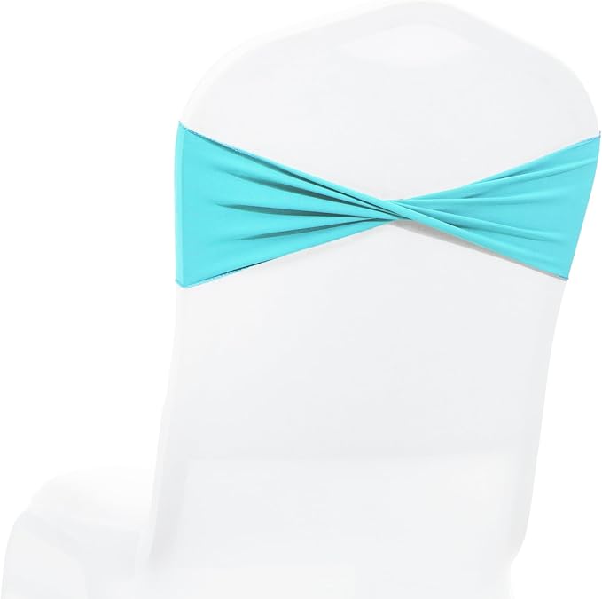 MDS Pack of 75 Spandex Chair Sashes Bows Elastic Stretch Dining Chair Bands Ties Without Slider Buckle Universal fits for Wedding Baby Shower Birthday Party Banquet Event Decoration - Aqua Blue