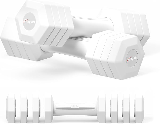 Adjustable Dumbbells Set, 4 in 1 Hand Weights Set for Women Men 10 LB/ 12 LB Dumbbell Pair Each 2lbs 3lbs 4lbs 5lbs Weights Dumbbells Set with TPU Soft Rubber Handle for Home Gym Exercise Fitness