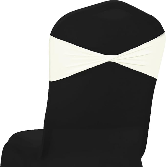 MDS Pack of 10 Spandex Chair Sashes Bows Elastic Stretch Dining Chair Bands Ties Without Slider Buckle Universal fits for Wedding Baby Shower Birthday Party Banquet Event Decoration - Ivory