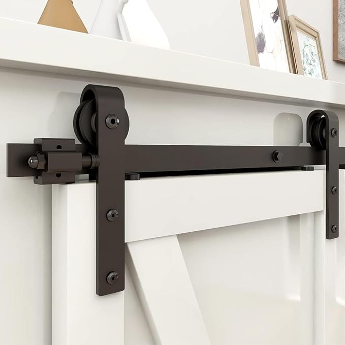 3FT Super Mini Sliding Barn Door Hardware Kit for Single Door TV Stands Small Cabinets, J-Shaped Hanger (No Cabinet)