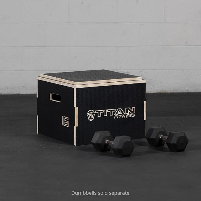 Titan Fitness 16in Anti-Slip Stackable Wooden Plyometric Box, Pro-Duty Plyo Box, Jump Step-Up Box Squat, Home Garage Gym Training